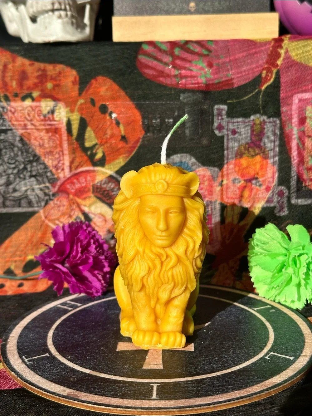 Handmade Lion Guardian Candle – Golden Lion with Human Face